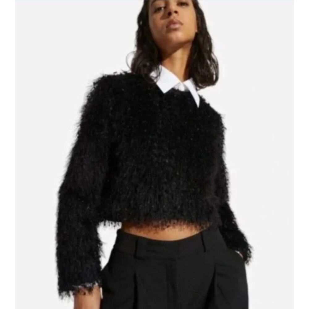 SAINT ART Greta Feather Top Bell Sleeve Cropped Black | SZ Small